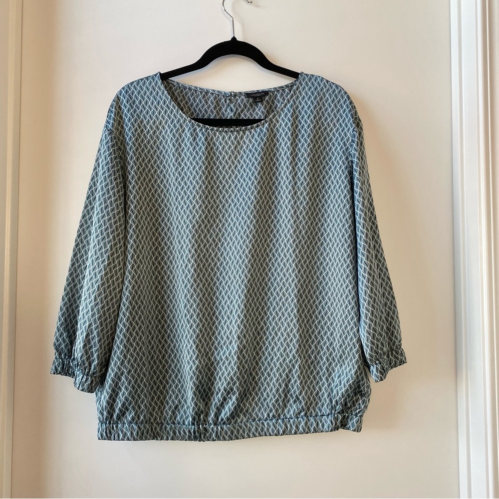 Ann Taylor Factory Geometric Green Black White 3/4 Sleeve Top Size M
